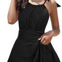 SHEKINI Women's High Neck One Piece Swimdress Floral Swim Dress Bandage Swim Skirt (Medium, Black-1)