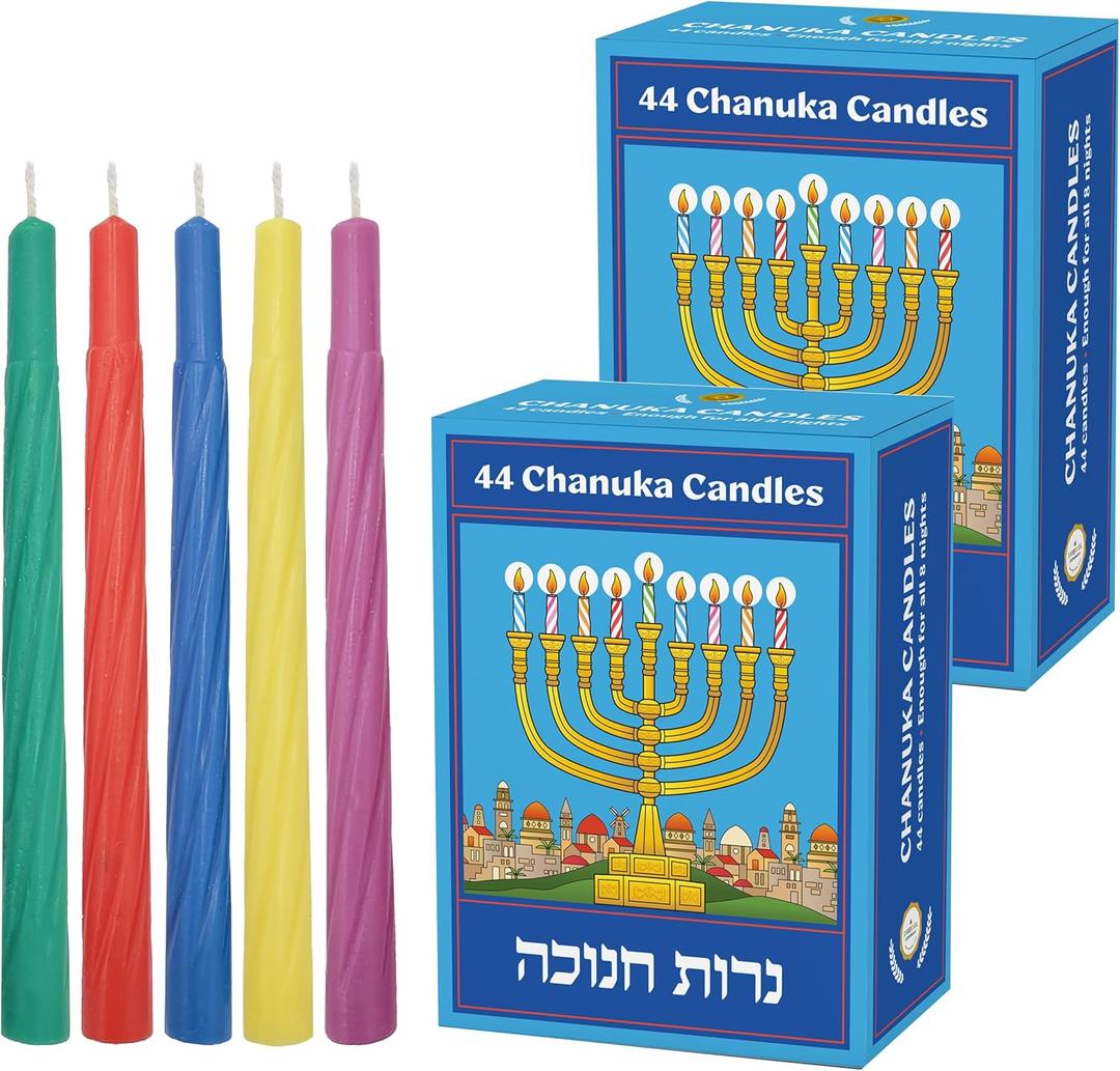 The Dreidel Company Jerusalem Hanukkah Candles, 2-Pack Menorah Candles Chanukah Candles 44 for All 8 Nights of Chanukah,