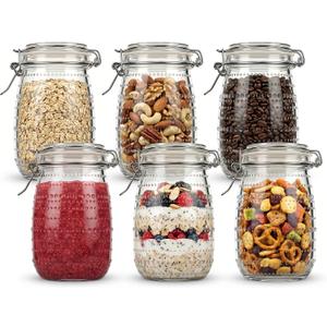 32 oz 6Pack Glass Mason Jars with Airtight Clip-Top Lids, Wide Mouth Reusable Glass Canning Storage Containers Jars for Kitchen, Jams, Pickling, Coffee Beans & Meal Prep (32 oz)