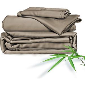 ClevaHome Sheets Queen Bed Sheet Set, 100% Rayon derived from Bamboo, Luxuriously Soft, Cooling, Double Stitching, 16" Deep Pockets Imported (Queen, Taupe)