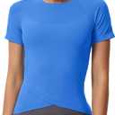 MathCat Workout Shirts for Women, Workout Tops for Women Short Sleeve, Cross Hem Compression Shirts (XS, Lake Blue)