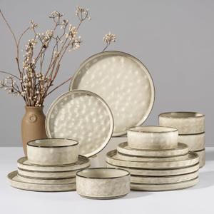 HaWare Dinnerware Sets, 18-Piece Plates and Bowls Set, Stoneware Dish Set for 6, Ceramic Dinnerware for Home Restaurant, Chip and Scratch Resistant, Microwave and Dishwasher Safe, Saturn Khaki