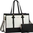 LOVEVOOK Laptop Bag for Women 15.6 inch Canvas Laptop Tote Bag, Large Capacity Work Bag with Clutch Purse, Computer Bag Office Business Briefcase, Casual Handbag for Travel College Teacher School (A-black & White)