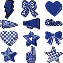 Glitinsel 24 Pcs Blue Game Day Cheer Patches Iron on Embroidered Football Patches Sew on Appliques for Hats Backpacks Clothes Football Enthusiasts Team Fans DIY Cratfs(Game Day)