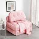 Folding Sofa Bed, Flannel Futon Couch Bed with Pillow and Blanket, Convertible Sleeper Chair for Living Room Bedroom, Pink