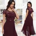 BeryLove Formal Dresses for Women 2026 Wedding Guest with Slit Cocktail Elegant Lace Long Prom Dress (Red, XL)