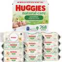 Huggies Natural Care Sensitive Baby Wipes, Unscented, Hypoallergenic, 99% Purified Water, 12 Flip-Top Packs (768 Wipes Total)