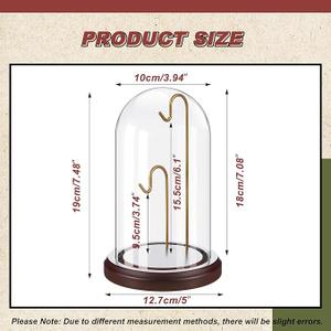 Beeveer 4 x 7 Inch Pocket Watch Glass Display Dome Cloche with 2 Hooks Clear Pocket Watch Display Case Stand Glass Cloche Showcase with Wood Base for Ornaments Medal Collectibles(Walnut and Gold)