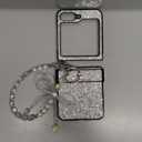 for Samsung Galaxy Z Flip 6 Sparkle Woman Strap Case with Ring Stand, Girls Wristband Case for Galaxy Z Flip 6 Glitter Hinge Protector, Crystal Bow Lanyard Cover for Samsung, White