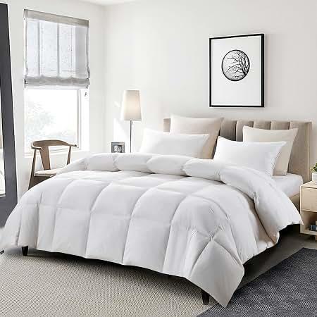 Serta Goose Feather Down Fiber Comforter King Size - 100% Cotton Cover Duvet Insert - Hotel Luxury Hypoallergenic Bedding Comforter All Season Medium Warmth 106 x 90 Inch White