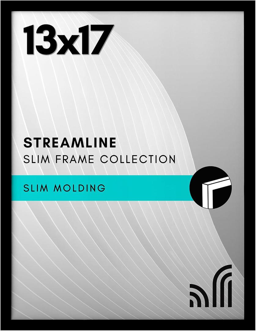 Americanflat 13x17 Picture Frame with Polished Plexiglass - Streamline Collection - Thin Border Picture Frame for Wall Display - Hanging Hardware Included - Black