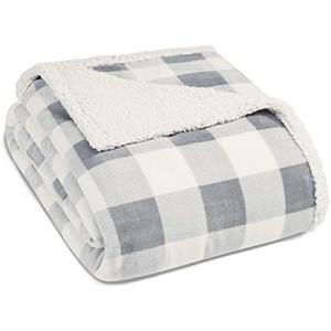 Eddie Bauer - Throw Size Blanket, Ultra-Soft Plush Bed Blanket with Faux Shearling Reverse, Throw Blanket for Couch & Bed (Mountain Plaid Chrome Grey)
