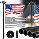 20FT Black Flag Pole Kit with Solar Light in Ground, 12 Gauge Extra Thick Aluminum Flagpole with 3x5 TearProof Embroidered American Flag and 126 LED Light