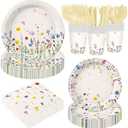 168Pcs Wildflower Party Supplies Baby in Bloom Baby Shower Decorations Paper Plates Napkins Cups Cutlery for Wildflower Baby Shower Decorations Serve 24 Guests
