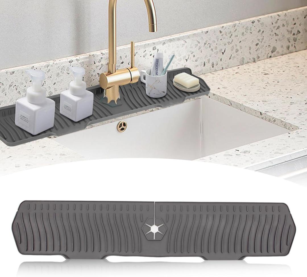30 Inch Sink Splash Guard,Longer Silicone Sink Mat for Kitchen Bathroom,Kitchen Faucet,Silicone Sink Faucet Mat Splash Guard, Drip Protector Splash Countertop (Grey)