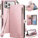 XcaseBar Compatible with iPhone 17 Pro Max 6.9" Wallet case with Zipper Credit Card HolderRFID Blocking,Flip Folio Book PU Phone case Shockproof Cover Women Men for Apple 17 Pro Max case Rose Gold