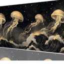 Golden Jellyfish Desk Mat Gaming Desk Pad Large Mouse Keyboard Pad Black and White Night Sky Wave Desktop Mat for Keyboard and Mouse Extra Large Full Desk Computer Pads Desk Decor 31.5" x 11.8"
