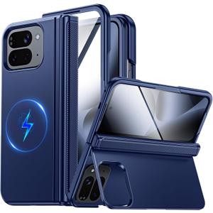 CENMASO Magnetic for Google Pixel 10 Pro Fold Case with Kickstand, Hinge Protection, Hidden Kickstand, Screen Protector, Slim Shockproof Phone Case for Pixel 10 Pro Fold (Blue)