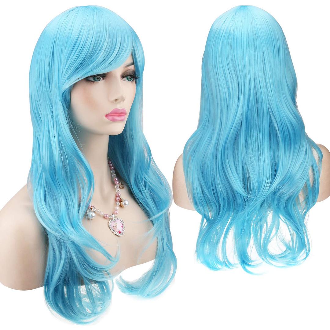 Akstore 28 inch Fashion Wigs Long Wavy Curly Hair Cosplay Wig (Light Blue)