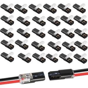 2 Pin Low Voltage Wire Plug-in Connector for 16-18 AWG, 30 Pcs Double-Wire Quick Disconnect Secure Connectors with Locking Buckle, No Strip/Solder for Automotive, LED Lights, DIY Projects