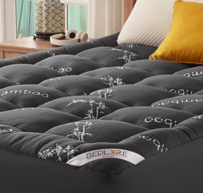 BEDLORE King Mattress Topper Viscose Derived from Bamboo, Thick Pillow Top Mattress Pad with Stretchable Pockets for 6"-18" Mattress, Soft Breathable Mattress Topper for Back Pain Relief(Dark Gray)