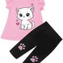 Popshion Little Girls 2 Piece Summer Outfits Flutter Sleeve T-Shirt and Cropped Capri Leggings Kids Clothes Short Sets 2-8t 4