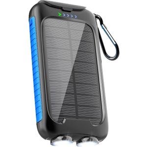 10000mAh Solar Power Bank Portable Charger 12W Fast Charging with USB-A and USB-C Ports Battery Bank Compatible with iPhone, Samsung, Waterproof, Emergency LED Flashlights for Camping, Hiking, Outdoor