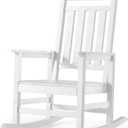 Oversized Outdoor Rocking Chair, High Back Porch Rocker Chair, HDPE All Weather Resistant Rocking Chairs for Patio,380lbs Weight Capacity, White