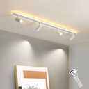 Jaycomey Modern LED Ceiling Light with 4 Spotlights, Dimmable 58W Linear Ceiling Lamp Fixture with Remote, 43.3in Upgraded Flush Mount Ceiling Chandelier Lighting for Bedroom Closet Hallway (White)