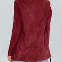 Pepochic Womens Oversized Faux Leather Jacket Long Sleeve Blazer Lapel | Button Down, Shacket Coat, with Pockets (Red)