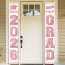 Pink Graduation Party Decorations Class of 2026 Porch Sign Congrats Grad Rose Gold Graduation Banners Door Hanging for High School College Party Supplies