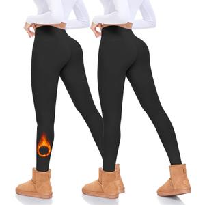 FULLSOFT Fleece Lined Leggings Women Tummy Control High Waisted Workout Winter Warm Soft Yoga Pants (Large-X-Large, X-black,black(2 Pack))