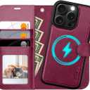 OCASE for iPhone 16 Pro Case Detachable Wallet Case with Card Holder, 2 in 1 Pu Leather Flip Folio with RFID Blocking Stand Wrist Strap Shockproof Phone Cover 6.3 Inch 2024, Burgundy