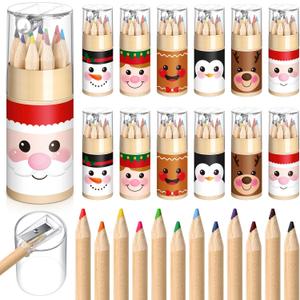 Humyoun 24 Set Operation Christmas Gift Mini Drawing Colored Pencils Bulk with Sharpener 3.5" Small 12 Colors Travel Colored Portable Pencil for Xmas Adults Art Painting