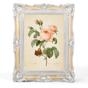 EXYGLO 5x7 Vintage Polystone Picture Frame, 5 by 7 Gold Ornate Antique Frame with Silver Trim, Retro Frame for Desktop or Wall Display, Horizontal/Vertical