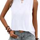 AUSELILY Womens Sleeveless Tank Tops Dressy Ladies Summer Pleated Shirts 2025 New (White, M)
