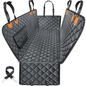 URPOWER Dog Car Seat Cover for Pets 100% Waterproof Seat Cover Hammock 600D Heavy Duty Scratch Proof Nonslip Durable Soft Back Seat Covers for Full Size Trucks (XL - 60"W 64"L, A-Black with Orange)