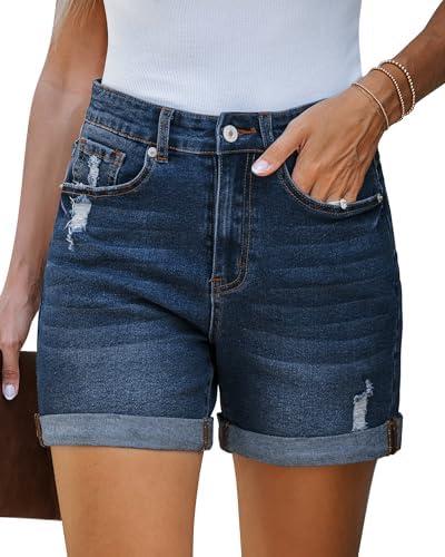 LookbookStore Jean Shorts Womens Stretchy High Waisted Ripped Denim Shorts with Pockets Trendy Distressed Cut Off Shorts Large