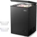 EUHOMY 3.5 Cu.Ft Chest Freezer with Removable Basket, Small Deep Freezer Adjustable 7 Thermostat, Quiet Mini Freezer Free-Standing Top Door, Energy Saving for Apartment/Garage/Basement/Dorm/Home,Black