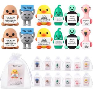 Gejoy 12 Pcs Pocket Hug Gift Set Tiny Rubber Figurines with Inspirational Message Organza Bags Glue Points Motivational Positive Gifts for Graduation Family Friends Colleagues Teachers(Classic)