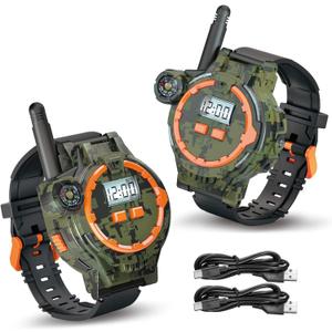 Rechargeable Walkie Talkies for Kids, Two-Way Radio Walky Talky with Flashlight Children Long Range, 2 Pack Interphone Toy for Kids Age 6-12 Outdoor Game for Kid Ages 4-8 Gifts for Boy (Dark green)