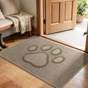 Dog Paw Doormats 24''x36'' for Dirty Paws, Washable Entryway Floor Rugs Dirt Trapper with TPR Backing, Absorbent Low Profile Doormat for Front Door, Hallway, Entryways, Beige
