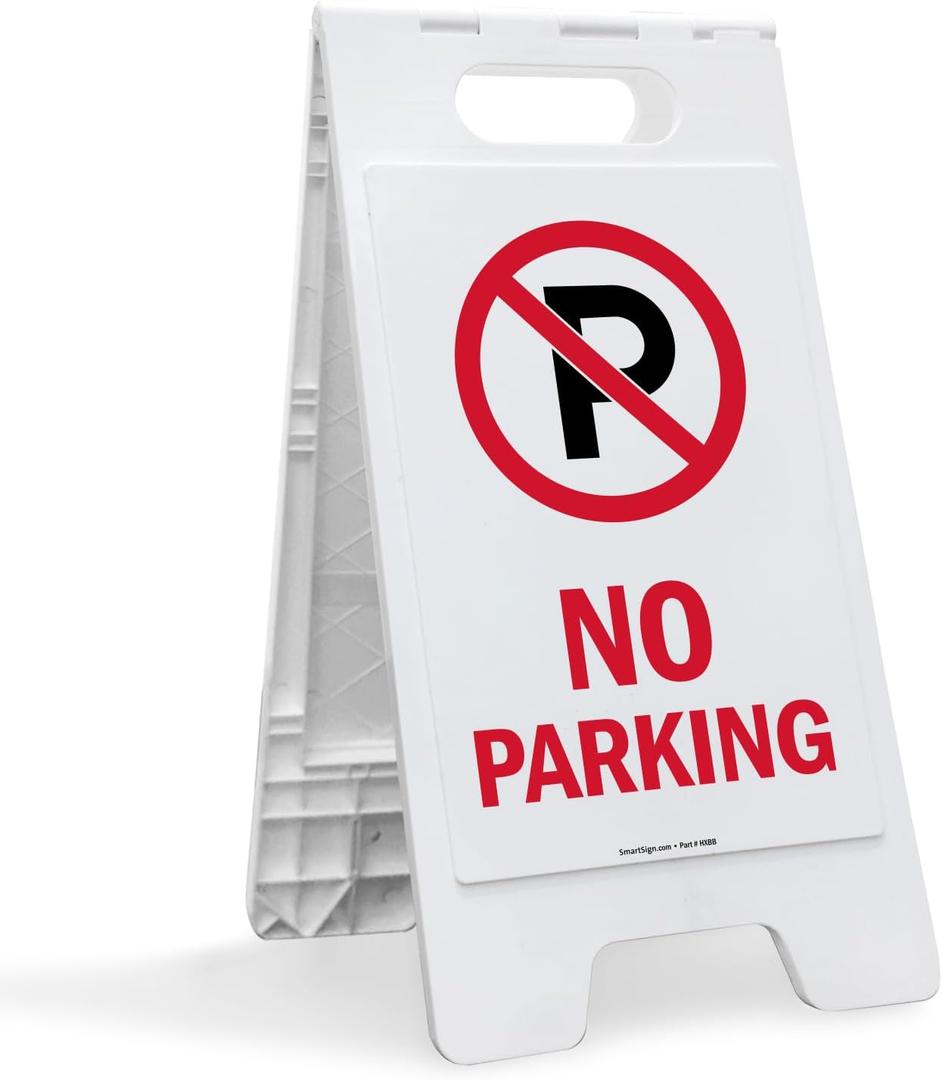SmartSign 25 x 12 inch No Parking with Symbol Two-Sided Folding Floor Sign, Digitally Printed Plastic, Red, Black & White
