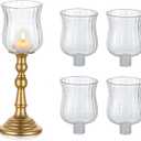 Glasseam Glass Votive Cups with Pegs: Set of 5 Shabbat Votive Candle Holders Bulk with Rubber Grippers Ribbed Glass Clear Candle Cups for Candlestick Holders Shabbos Party Centerpiece Decoration