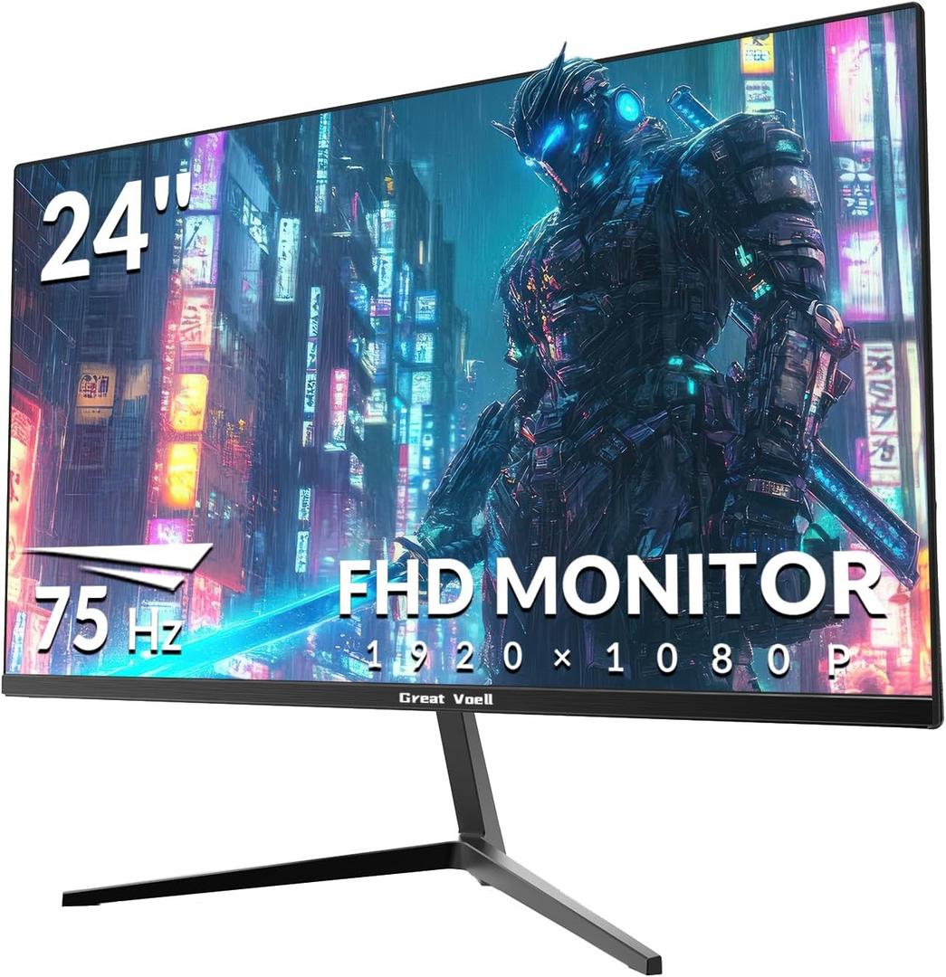 24 Inch Farmless Monitor 16:9 Aspect Ratio 75HZ FHD LED Display 99% sRGB - Thin Bezel Design - Eye-Care Technology - HDMI VGA Connectivity (Black)