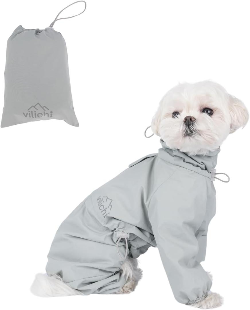 Vilichi Dog Raincoat, Waterproof Coat, Light Weight & Weather Resistant Shell, Full Coverage Rain Jacket with Legs, Grey, Including Storage Bag, for Small and Medium Breed(Medium)