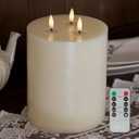 3 Wick Extra Large Flameless Candles, 6"x8" Flat Battery Operated Candles with Remote, Real Wax Led Candle with 3D Flickering Flame, Fake Candles for Home Decor (Ivory)