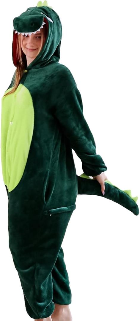 PARTTELY Adult Animal Onesie Pajamas - Unisex Plush Fleece Loungewear, Winter Warm Sleepwear for Men Women (Green, XL)