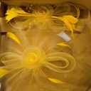 dressfan Wide Brim Fascinator Derby Hats for Women,20s Linen Detachable Flowers Big Fascinator Hat with Headband for Derby Church Wedding Tea Party,X38-Yellow (Yellow)