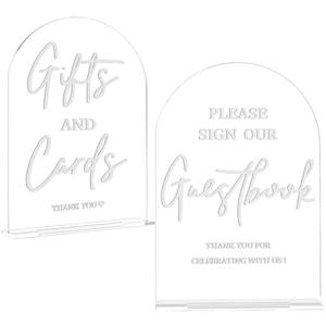 Acrylic Wedding Signs Clear 2PCS for Ceremony and Reception Guest Book Gifts and Cards Sign 5x7 Inch Arch Table Sign with Holder